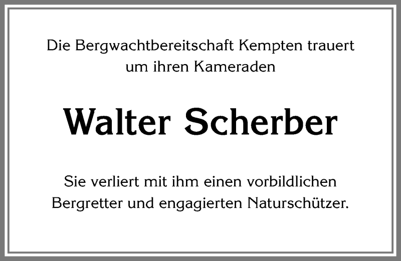  Traueranzeige für Walter Scherber vom 09.03.2017 aus Allgäuer Zeitung,Kempten