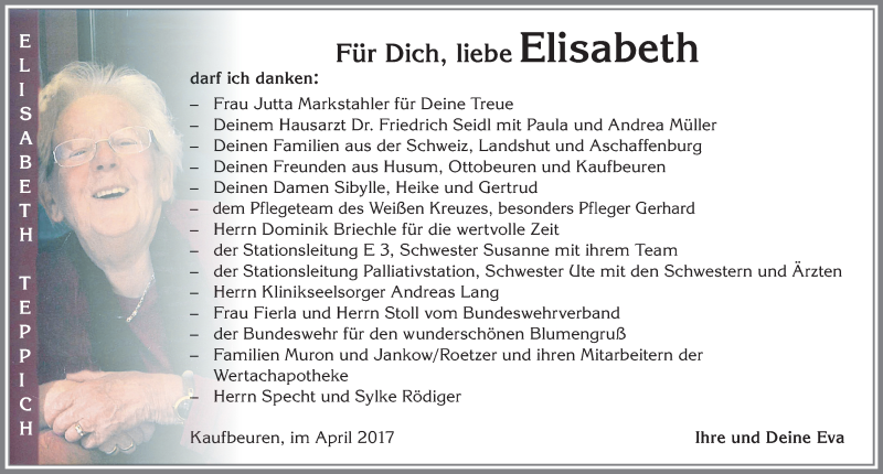 Traueranzeigen Von Elisabeth Augsburger Allgemeine Zeitung 8409