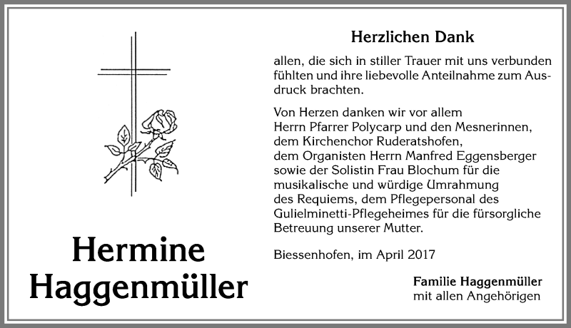 Traueranzeige von Hermine Hagenmüller von Allgäuer Zeitung