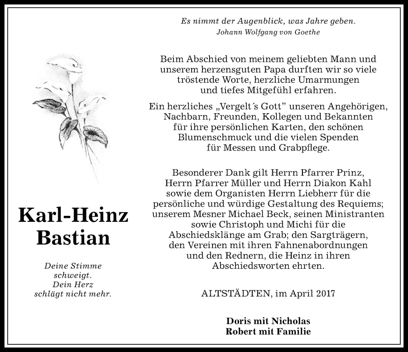 Traueranzeige von Karl-Heinz Bastian von Allgäuer Anzeigeblatt