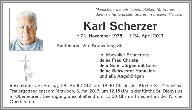 Traueranzeige von Karl Scherzer von Allgäuer Zeitung, Kaufbeuren/Buchloe