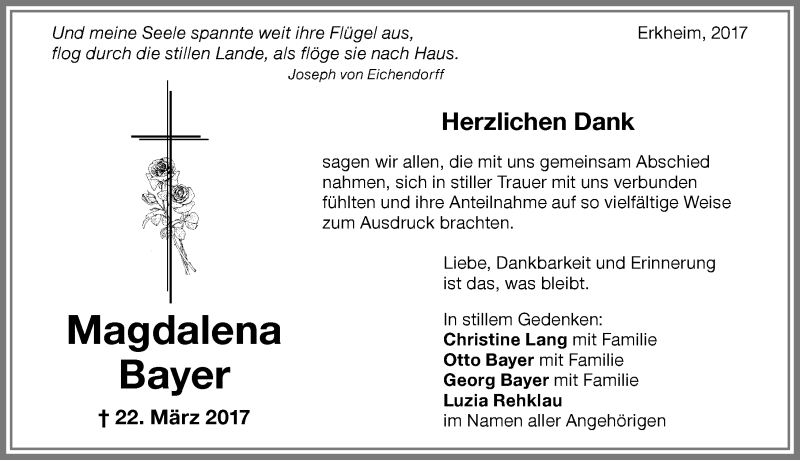 Traueranzeige von Magdalena Bayer von Memminger Zeitung