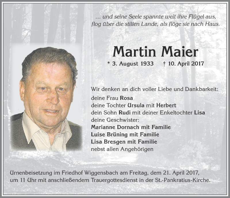 Traueranzeige von Martin Maier von Allgäuer Zeitung,Kempten