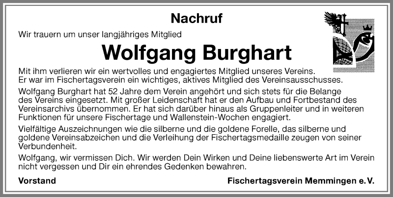 Traueranzeige von Wolfgang Burghart von Memminger Zeitung