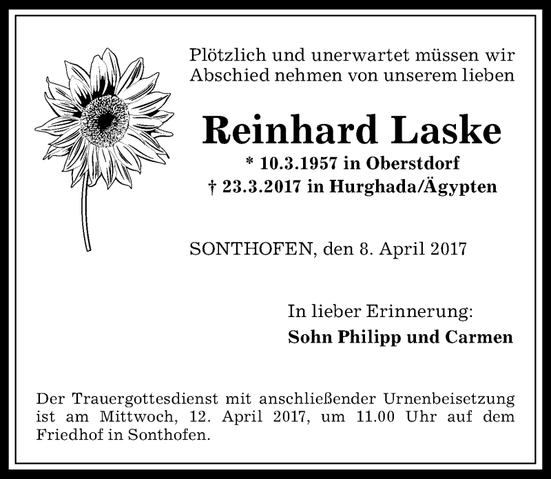 Traueranzeige von Reinhard Laske von Allgäuer Anzeigeblatt