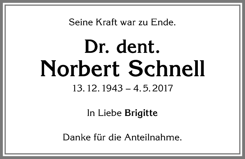 Traueranzeige von Norbert Schnell von Allgäuer Zeitung,Kempten