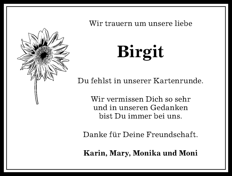 Traueranzeige von Birgit  von Allgäuer Anzeigeblatt