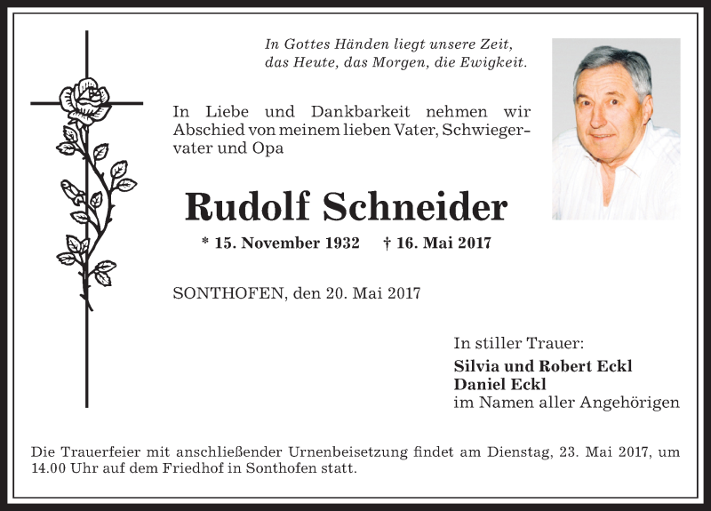 Traueranzeige von Rudolf Schneider von Allgäuer Anzeigeblatt