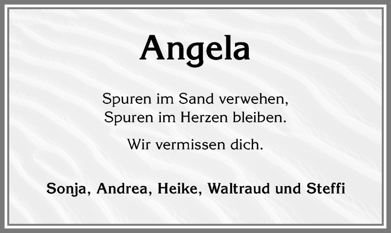 Traueranzeige von Angela  von Allgäuer Zeitung, Kaufbeuren/Buchloe