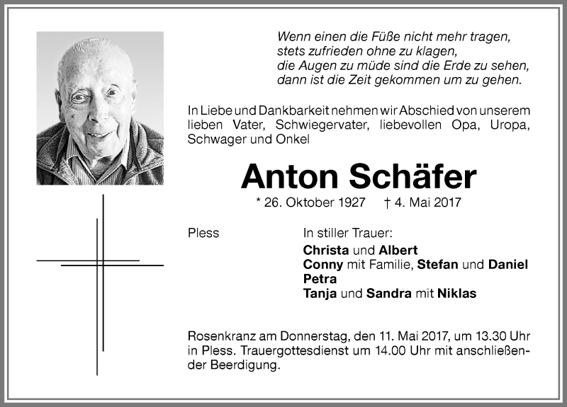 Traueranzeige von Anton Schäfer von Memminger Zeitung