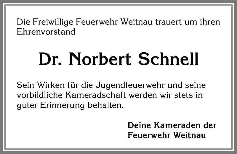 Traueranzeige von Norbert Schnell von Allgäuer Zeitung,Kempten