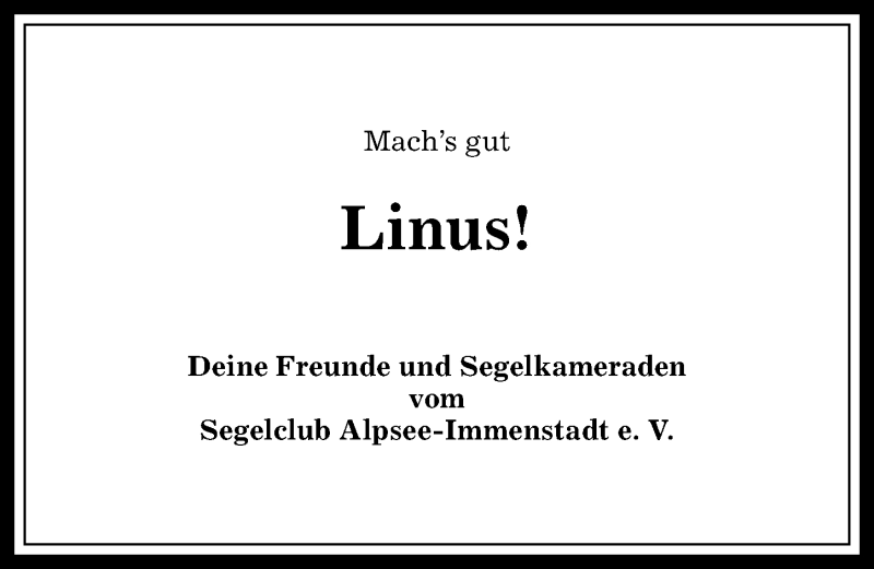 Traueranzeige von Linus  von Allgäuer Anzeigeblatt