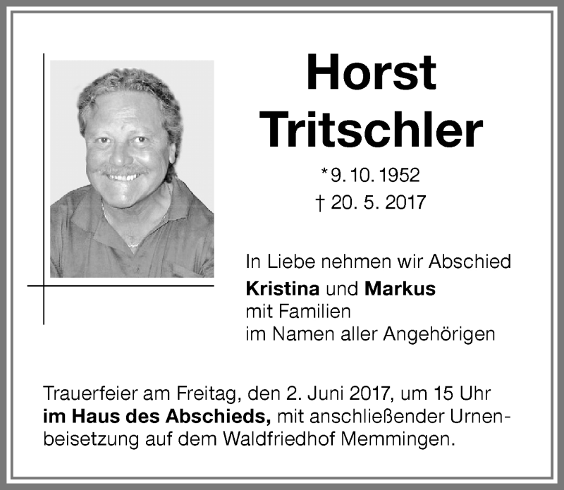 Traueranzeige von Horst Tritschler von Memminger Zeitung