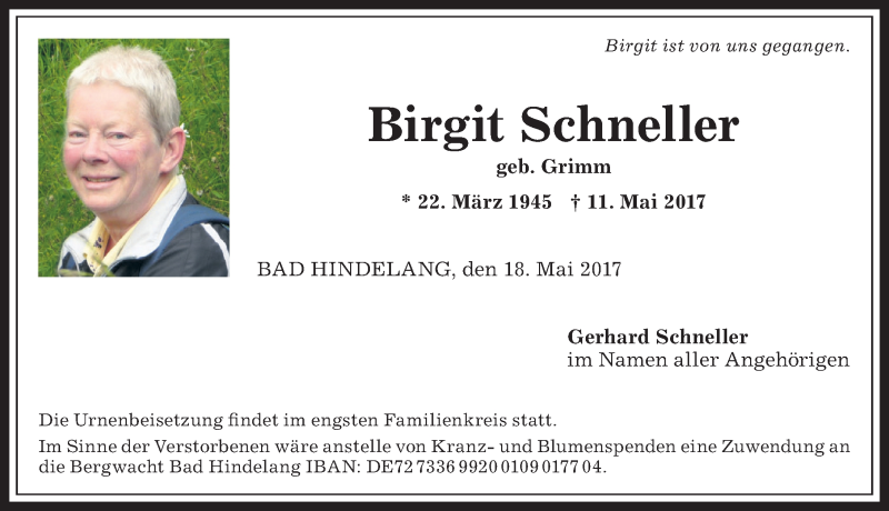 Traueranzeige von Birgit Schneller von Allgäuer Anzeigeblatt