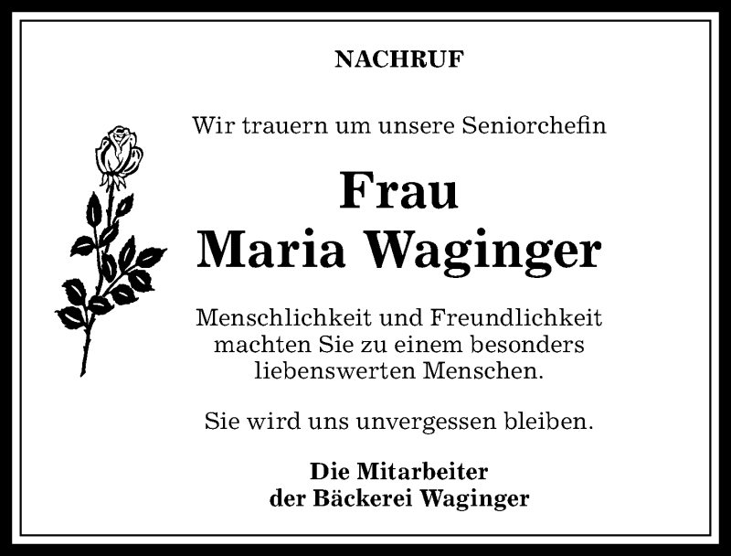 Traueranzeige von Maria Waginger von Allgäuer Anzeigeblatt