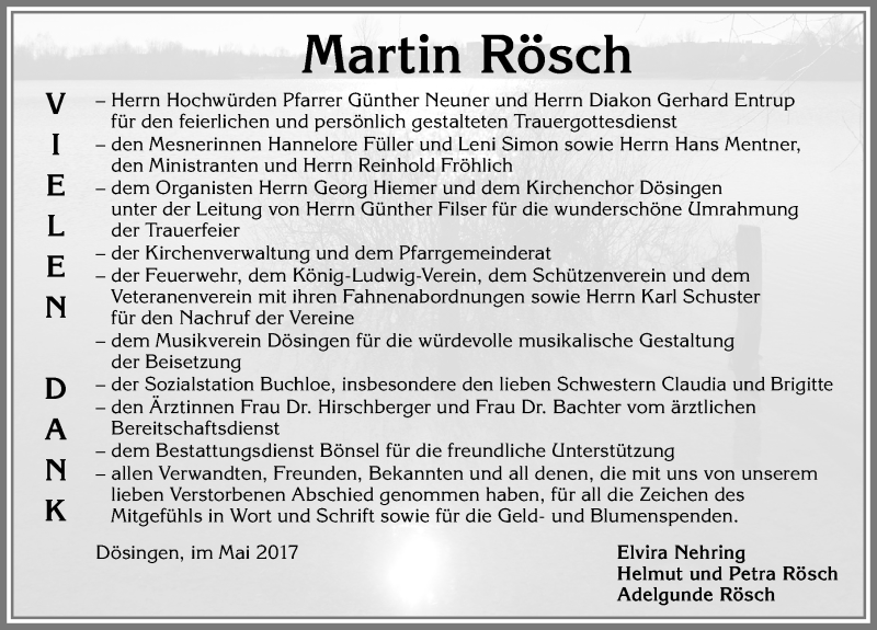 Traueranzeige von Martin Rösch von Allgäuer Zeitung, Kaufbeuren/Buchloe