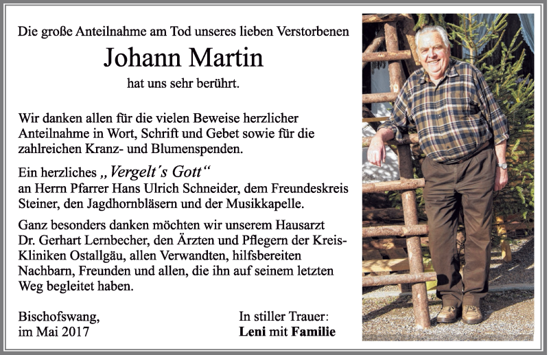 Traueranzeige von Johann Martin von Allgäuer Zeitung, Füssen