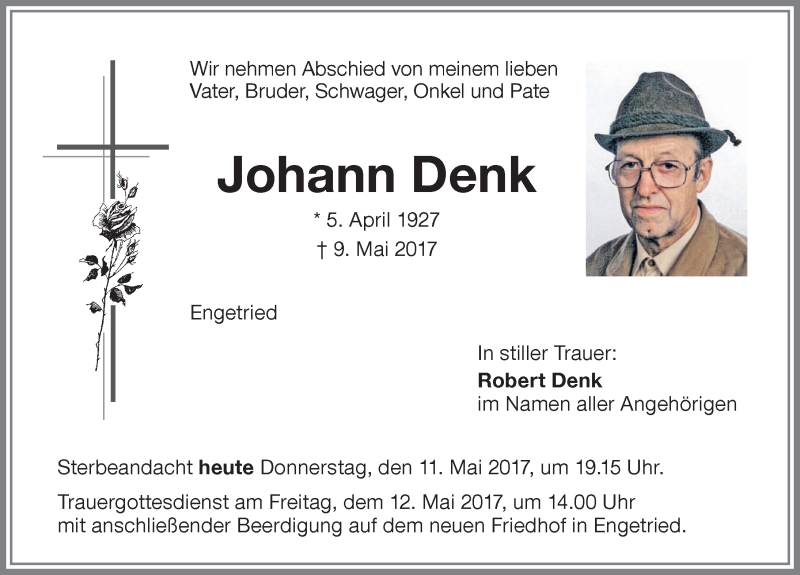 Traueranzeige von Johann Denk von Memminger Zeitung