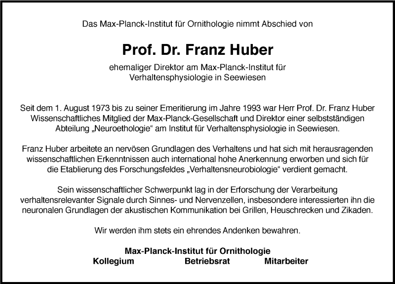 Traueranzeige von Franz Huber von Allgäuer Zeitung, Gesamtausgabe