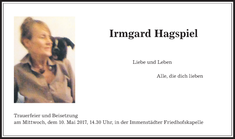 Traueranzeige von Irmgard Hagspiel von Allgäuer Anzeigeblatt