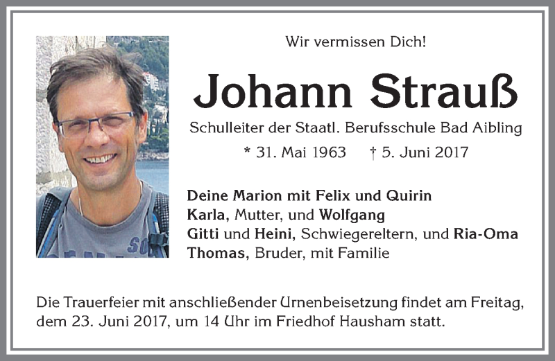 Traueranzeige von Johann Strauß von Allgäuer Zeitung,Kempten