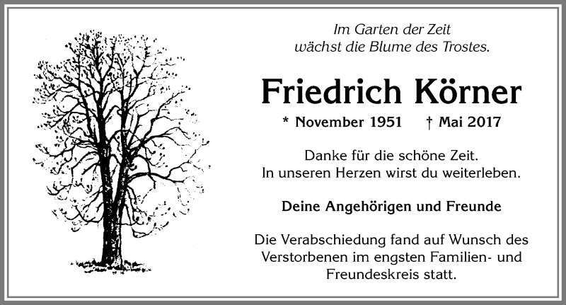 Traueranzeige von Friedrich Körner von Allgäuer Zeitung, Kaufbeuren/Buchloe