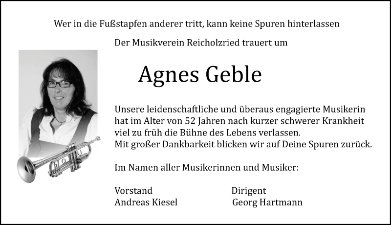 Traueranzeige von Agnes Geble von Allgäuer Zeitung,Kempten