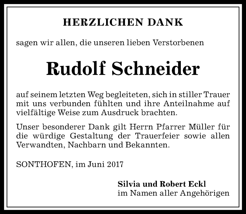Traueranzeige von Rudolf Schneider von Allgäuer Anzeigeblatt