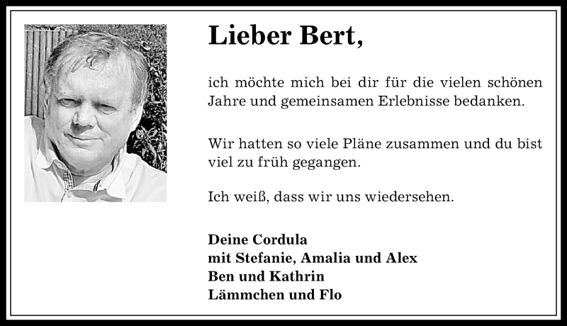 Traueranzeige von Bert  von Allgäuer Anzeigeblatt