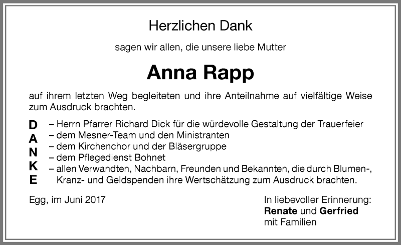 Traueranzeige von Anna Rapp von Memminger Zeitung