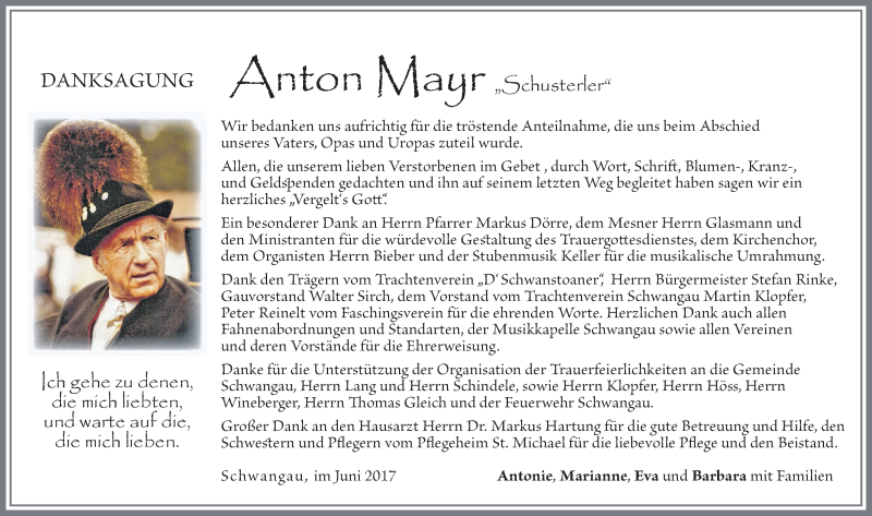 Traueranzeige von Anton Mayr von Allgäuer Zeitung, Füssen