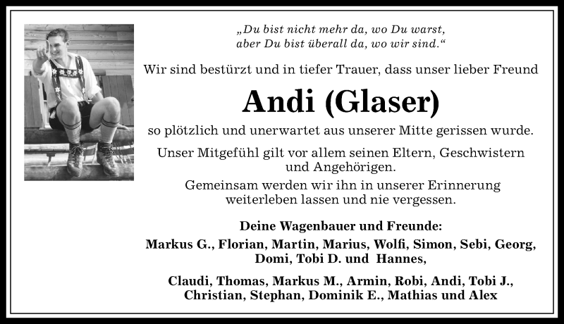 Traueranzeige von Andi  von Allgäuer Anzeigeblatt