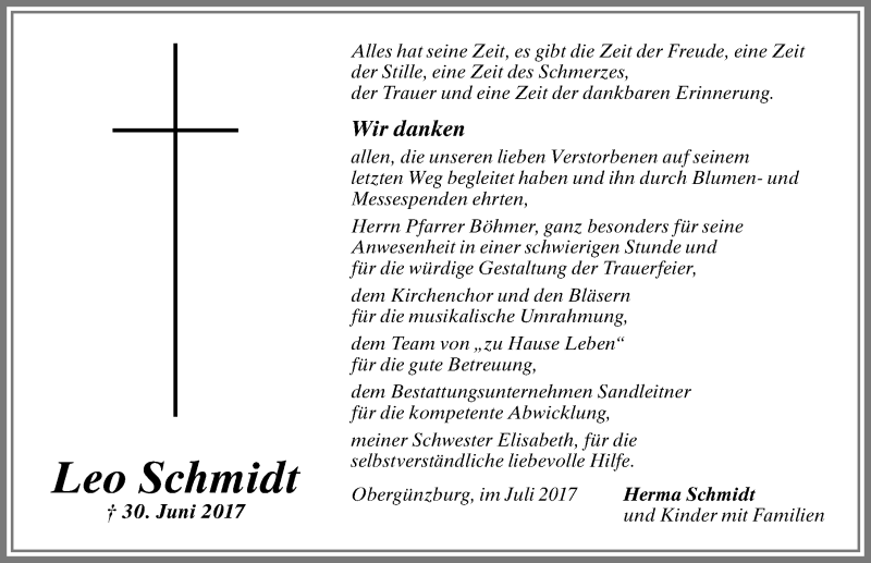 Traueranzeige von Leo Schmidt von Allgäuer Zeitung, Marktoberdorf