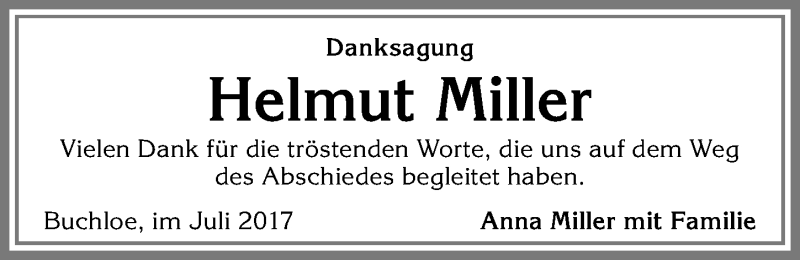 Traueranzeige von Helmut Miller von Allgäuer Zeitung, Kaufbeuren/Buchloe