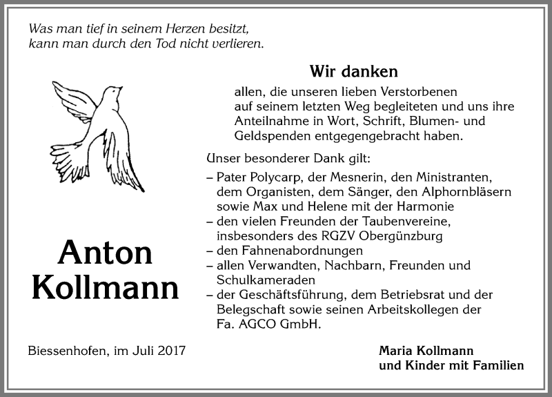 Traueranzeige von Anton Kollmann von Allgäuer Zeitung, Marktoberdorf