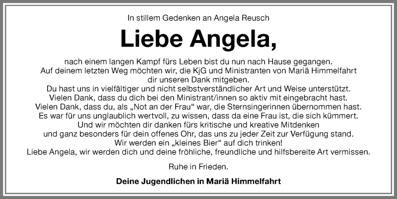 Traueranzeige von Angela Reusch von Memminger Zeitung