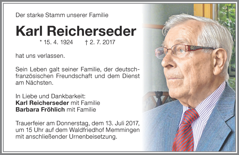 Traueranzeige von Karl Reicherseder von Memminger Zeitung