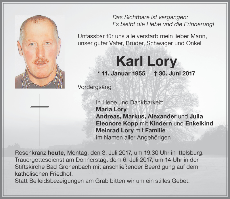 Traueranzeige von Karl Lory von Memminger Zeitung