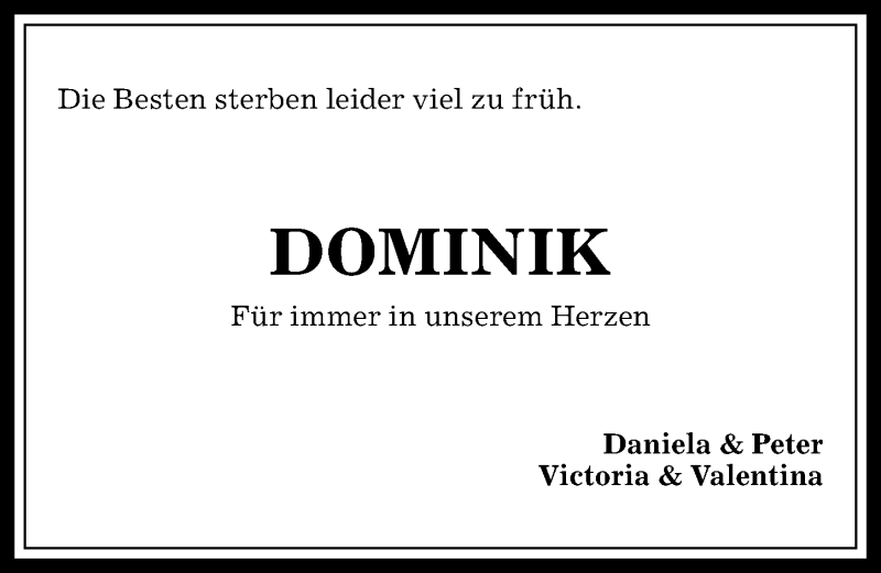 Traueranzeige von Dominik  von Allgäuer Anzeigeblatt