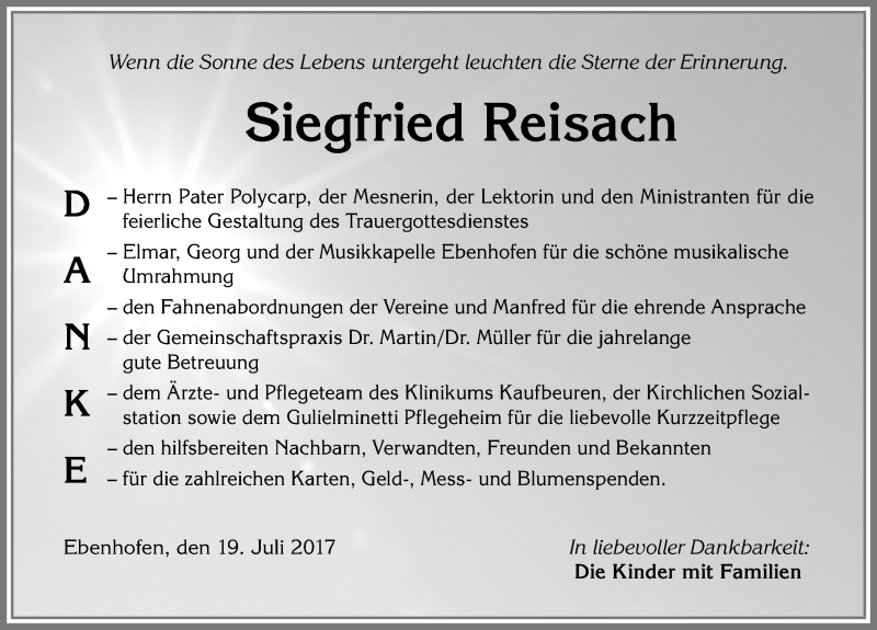 Traueranzeige von Siegfried Reisach von Allgäuer Zeitung, Marktoberdorf