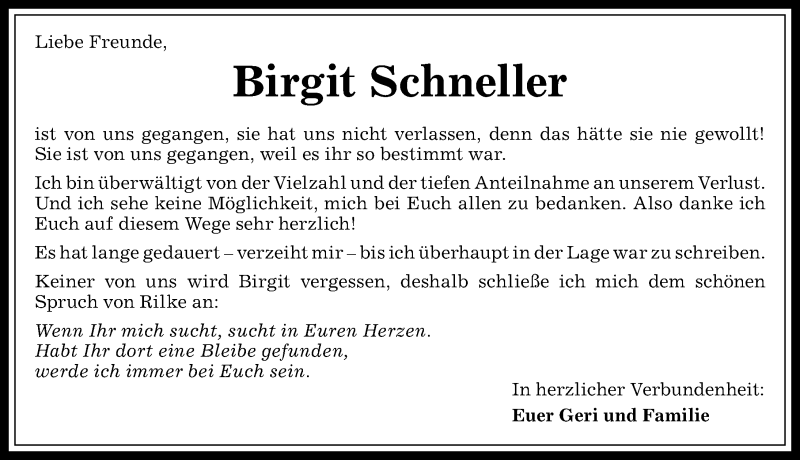 Traueranzeige von Birgit Schneller von Allgäuer Anzeigeblatt