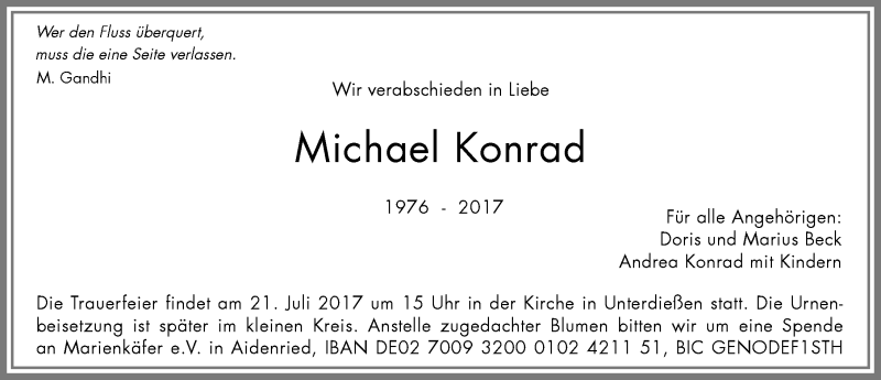 Traueranzeige von Michael Konrad von Allgäuer Zeitung, Kaufbeuren/Buchloe