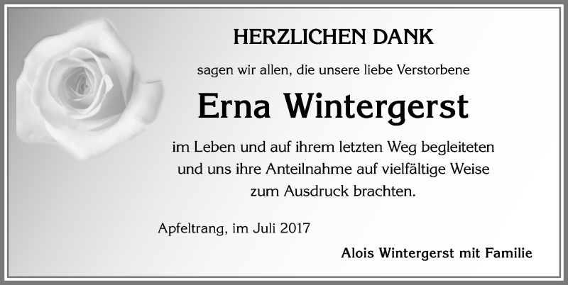 Traueranzeige von Erna Wintergerst von Allgäuer Zeitung, Kaufbeuren/Buchloe