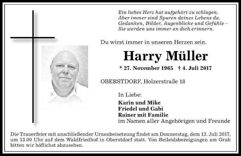 Traueranzeige von Harry Müller von Allgäuer Anzeigeblatt