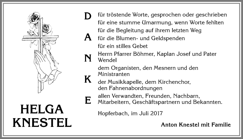 Traueranzeige von Helga Knestel von Allgäuer Zeitung