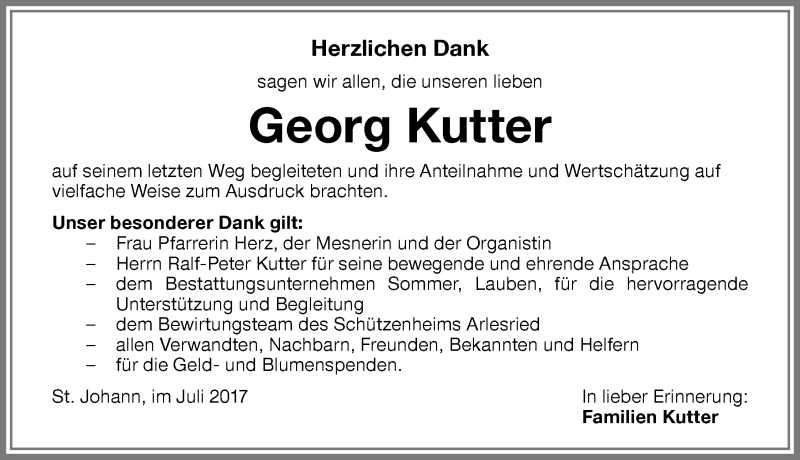 Traueranzeige von Georg Kutter von Memminger Zeitung