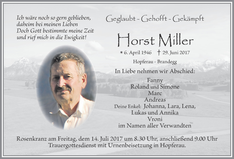 Traueranzeige von Horst Miller von Allgäuer Zeitung, Füssen