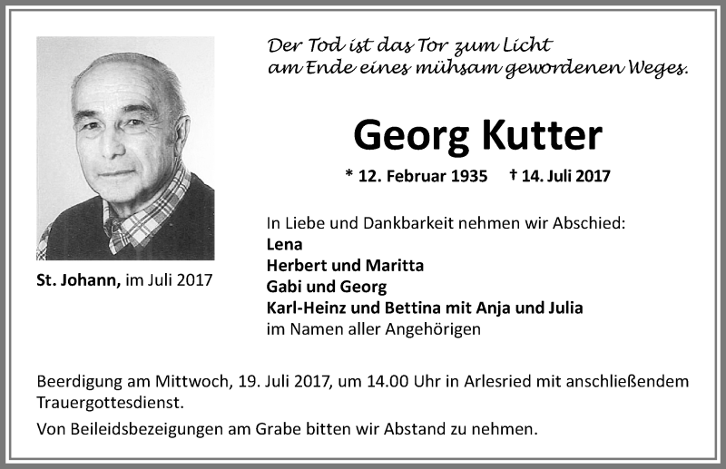 Traueranzeige von Georg Kutter von Memminger Zeitung