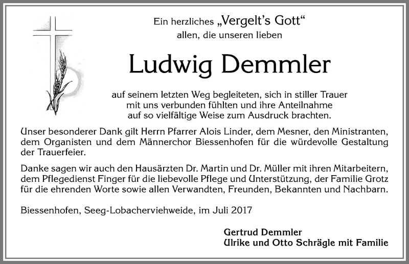 Traueranzeige von Ludwig Demmler von Allgäuer Zeitung, Marktoberdorf