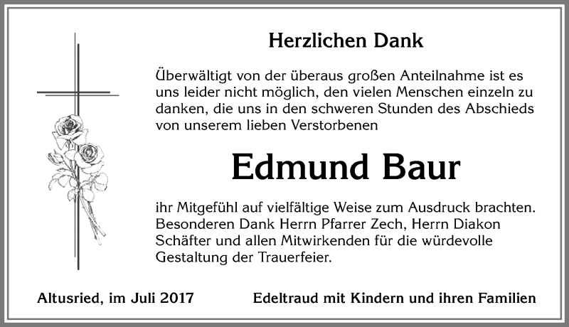 Traueranzeige von Edmund Baur von Allgäuer Zeitung,Kempten